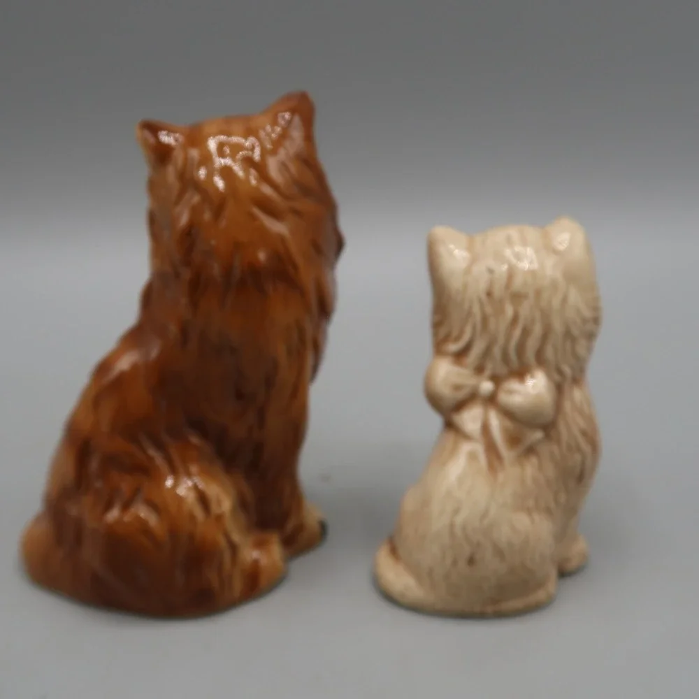 2 Vintage Kitten Cat Orange Striped Long Hair cat figurine 3.5